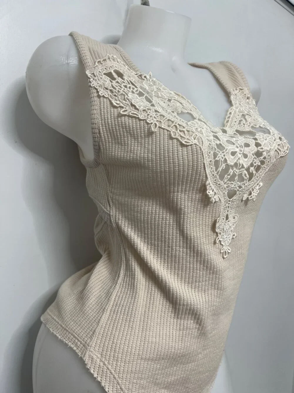 Free People New Romantics Lace Open Back Tank Top Sleeveless Blouse Size L